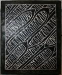 Flambouyant Tree Seed Pods graphic, 8 x 10 x 2 inches Encaustic. Work continues on all sides, frame unnecessary