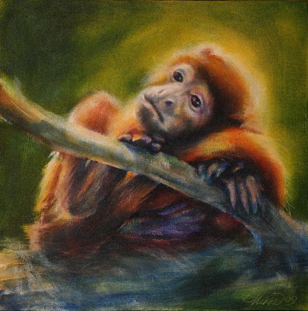 Howler Monkey, Dallas World Aquarium, 11 x 11 x 3 inches Acrylics on canvas, gallery wrapped sides painted, $550.00