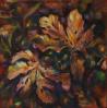 Decaying Ceiba Leaves - leaves of the Mayan Tree of Life, Costa Rica - 11 x 11 x 3 acrylics on canvas, sides painted