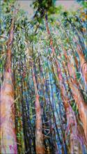 Dancing With Trees exhibition signature piece, 85 x 45 x 3 inches acrylics on canvas, gallery wrapped sides painted, narrow frame
