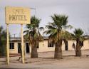 Palms still thriving, parking lot of a condemned motel, Mohave Desert, Route 66, western Arizona