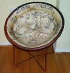 Mayan Bowl Replica Chair, 29 x 29 x 29 inches, Vintage chair, canvas strips, mixed media